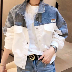 2025年牛仔外套秋季上衣女外套女士撞色拼接潮流牛仔衣女装夹克