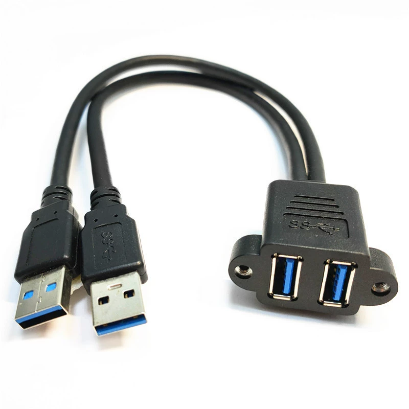 Двойной порт соединение USB3.0 мужской к женской данные зарядка удлинительная кабель с ушным отверстием винтовое отверстие для фиксации удлинительного кабеля