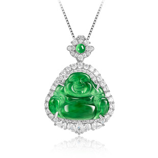 Natural A- Goods Jade Yang Green Buddha S925 Silver Set Ice Jade Pendant Jade Pendant Women's Necklace Fashion Pendant
