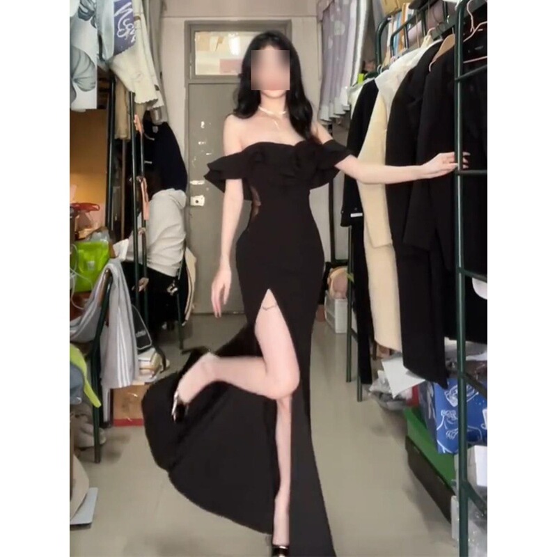 Toasting Dress Bride's Engagement Dress High-end Light Luxury Niche off-shoulder Elegant Open-waist Red Strapless dress