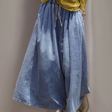 系带牛仔阔腿裤 春秋季新款 文艺宽松休闲水洗显瘦长裤裙裤女潮