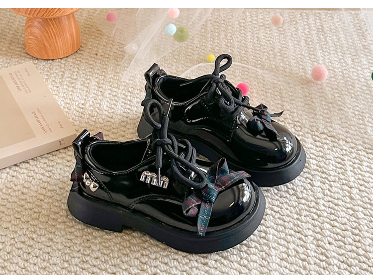 Mädchen Lederhalbschuhe Im Britischen Stil Mit Schleife Und Karo_voghion.com