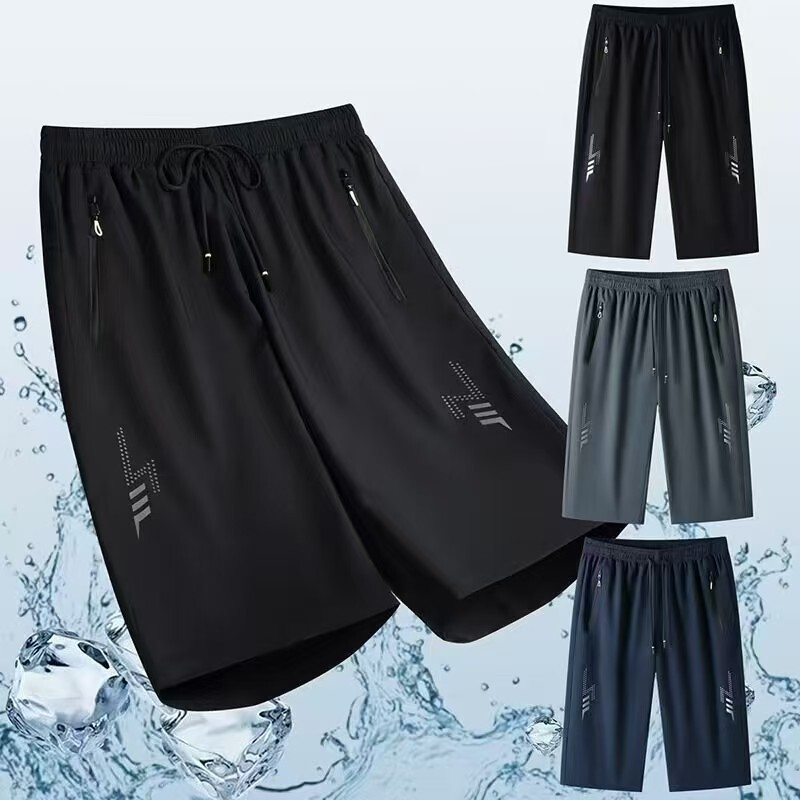 Summer New Men's Casual Sports Pants Loose Quick-Dry Youth Men's Shorts Beach Pants Trendy Thin Cropped Pants