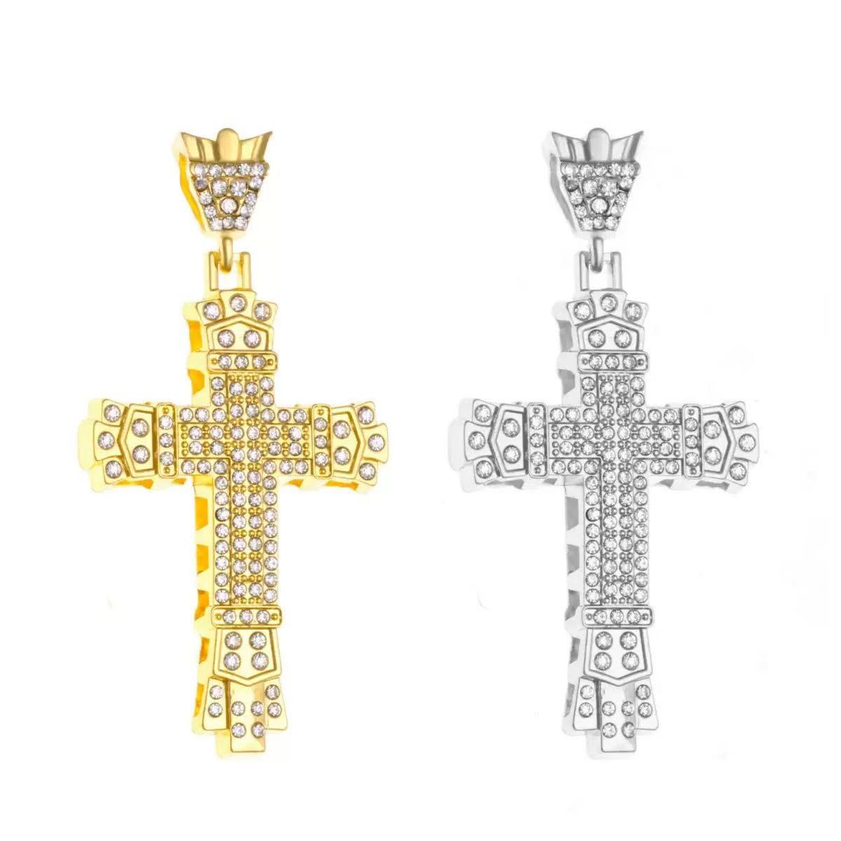 European and American Men's Hip-Hop Full Diamond Cross Necklace Diamond Cross Necklace Cuban Retro Cut Out Personalized Pendant