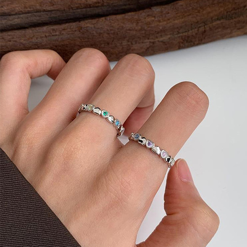 Retro Light Luxury Colorful Heart-Shaped Diamond Open Ring for Women, Instagram-Inspired Unique Design, High-End Sense of Color Diamond Love Ring