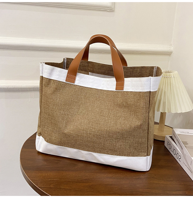 360g Weight Open Closure Type Top Handle Strap Type Tote Bag Bags Type Casual, Daily Occasion cotton and linen Material Letter Pattern All Seasons Season Women's Gender Basic, Classic Style Style Square Shape Large Size Women's Large Cotton And Linen Letter Basic Classic Style Square Open Tote Bag 6