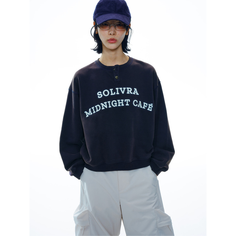 [Time] New Cotton Blended Men's and Women's Light Brushed Letter Embroidered Long-Sleeved Pullover Sweatshirt for Women V9985