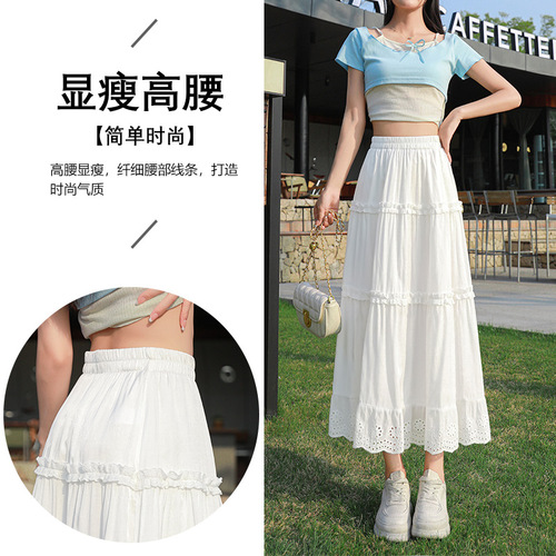 White cake skirt half-pants for women, summer thin style, 2025 high-waisted, slender, versatile, A-line skirt for petite figures