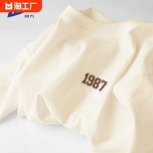 同款回力1987短袖t恤男夏季小领口设计感纯棉体恤宽松男士潮牌印