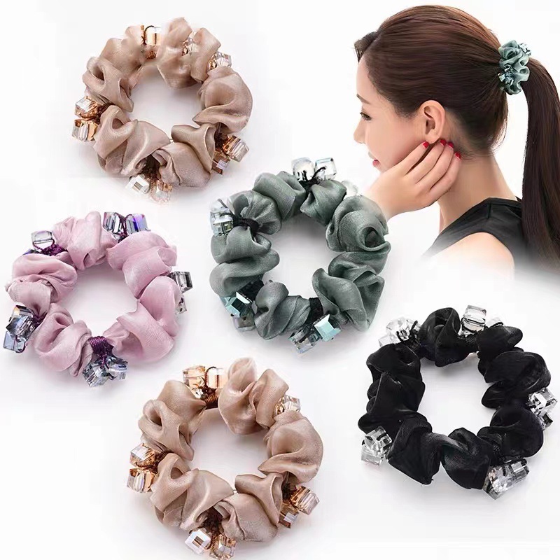 Hair Accessories Hair Rope Hair Accessory for Ponytail Rubber Band Elegant Ins Korean Hairtie Female Adult High-End Crystal Small Intestine Hair Ring