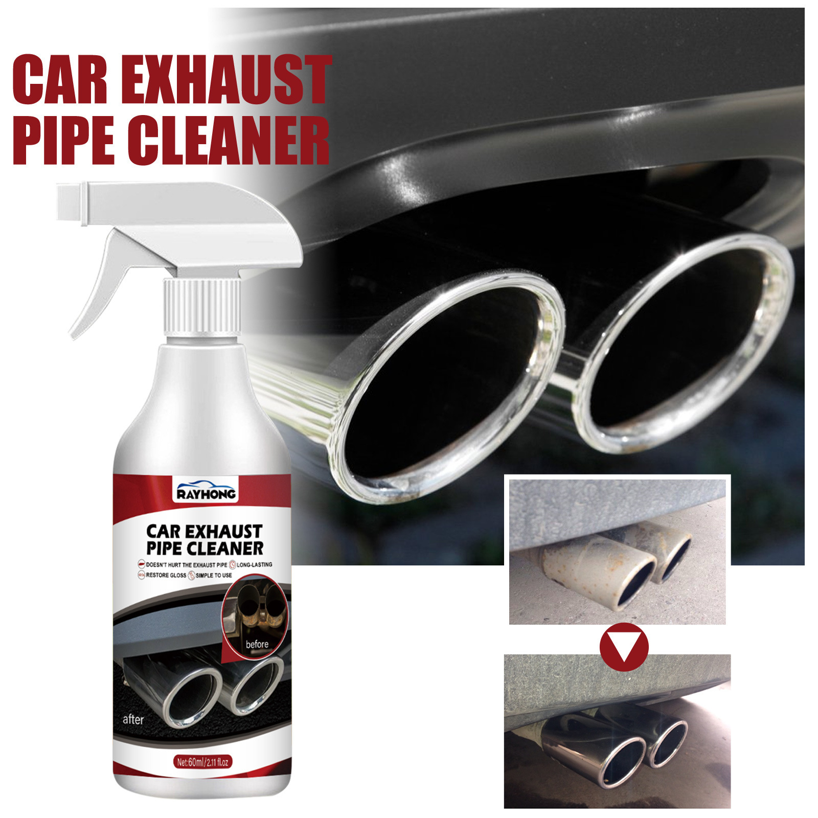 Rayhong Car Exhaust Pipe Cleaner Removes Rust, Removes Carbon Deposits, Removes Black Smoke Cleaner, Car and Motorcycle Maintenance