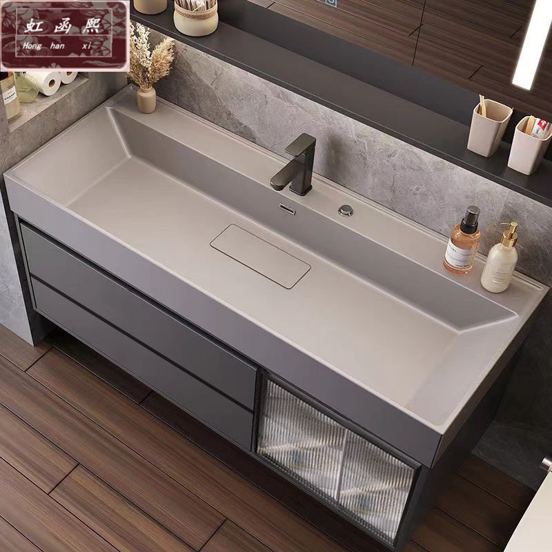 2026 Model Washbasin Bathroom Vanity Solid Wood Bathroom Cabinet Integrated Basin Set Bathroom Sink Cabinet Combination