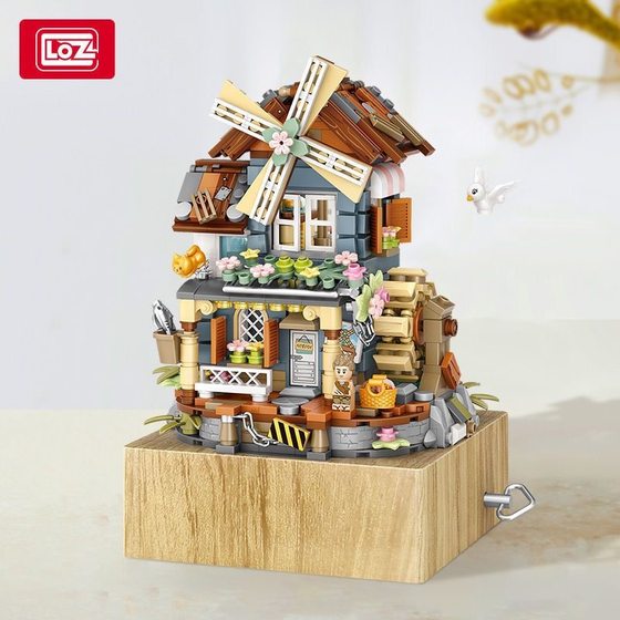 Loz Mini Granular 1239 Classical Windmill House Music Box Creative Ornaments Children's Gift Building Blocks Assembled Toys