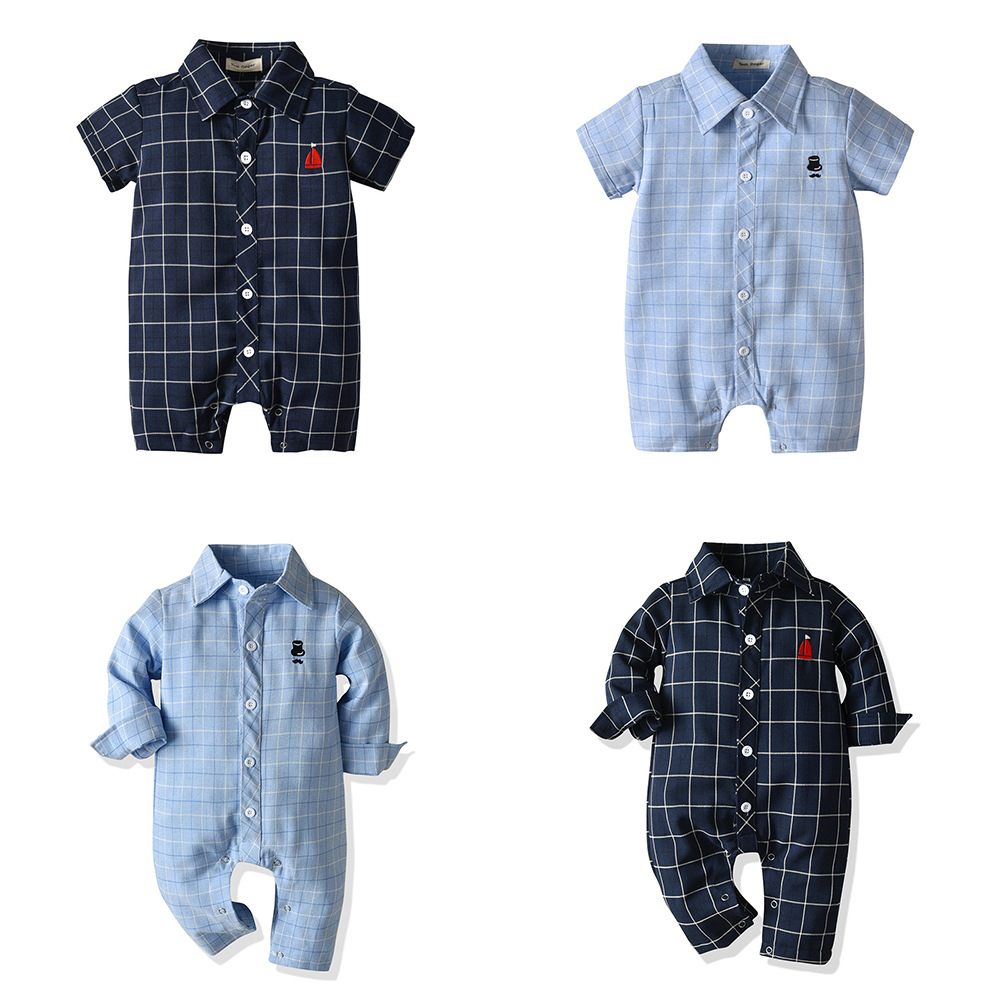 Ropa para niños de comercio exterior 0-3 años de edad, mameluco de una pieza de cien días, mameluco, bebé y niño, mameluco de verano a cuadros coreanos, kids