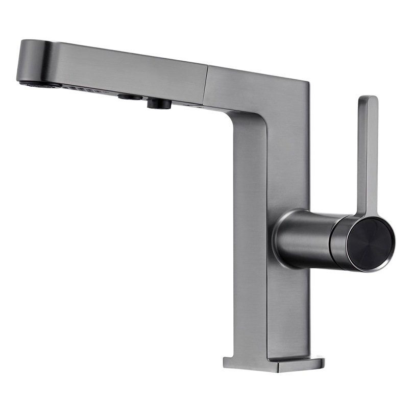 Uno por uno blanco tire de agua caliente y fría grifo de baño gabinete de lavabo pistola gris multi-funcional cuenca grifo de un solo agujero