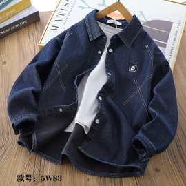 男童牛仔衬衫2025冬款加绒一体绒新款男孩子儿童长袖衬衣外套