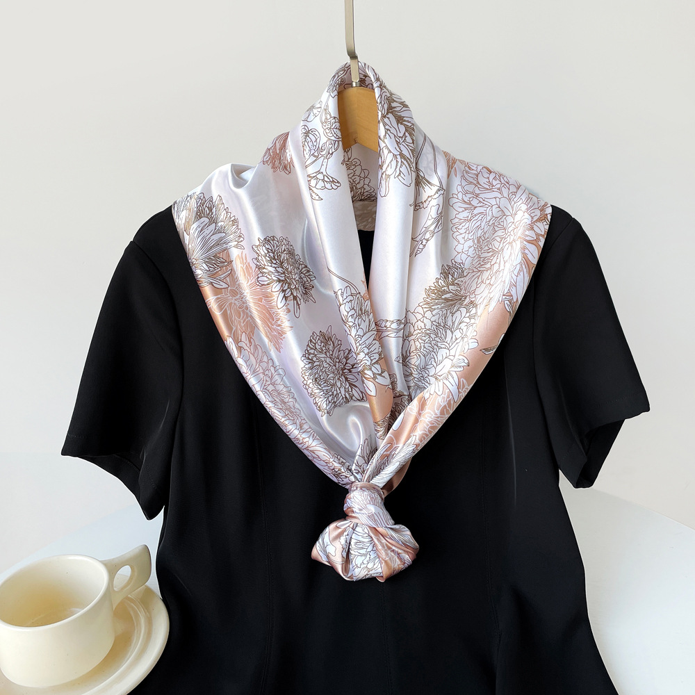 Women's Large Square Silk Scarf 90x90cm Retro Style Print Headscarf Middle Eastern Satin Fashion Accessory_voghion.com
