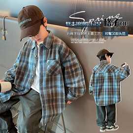男童衬衫长袖春秋2025新款洋气儿童衬衫外套春款中大童上衣外穿潮