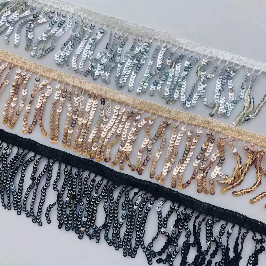 8公分水溶刺绣叠片流苏花边排须鞋包饰品拉丁舞台服装辅料