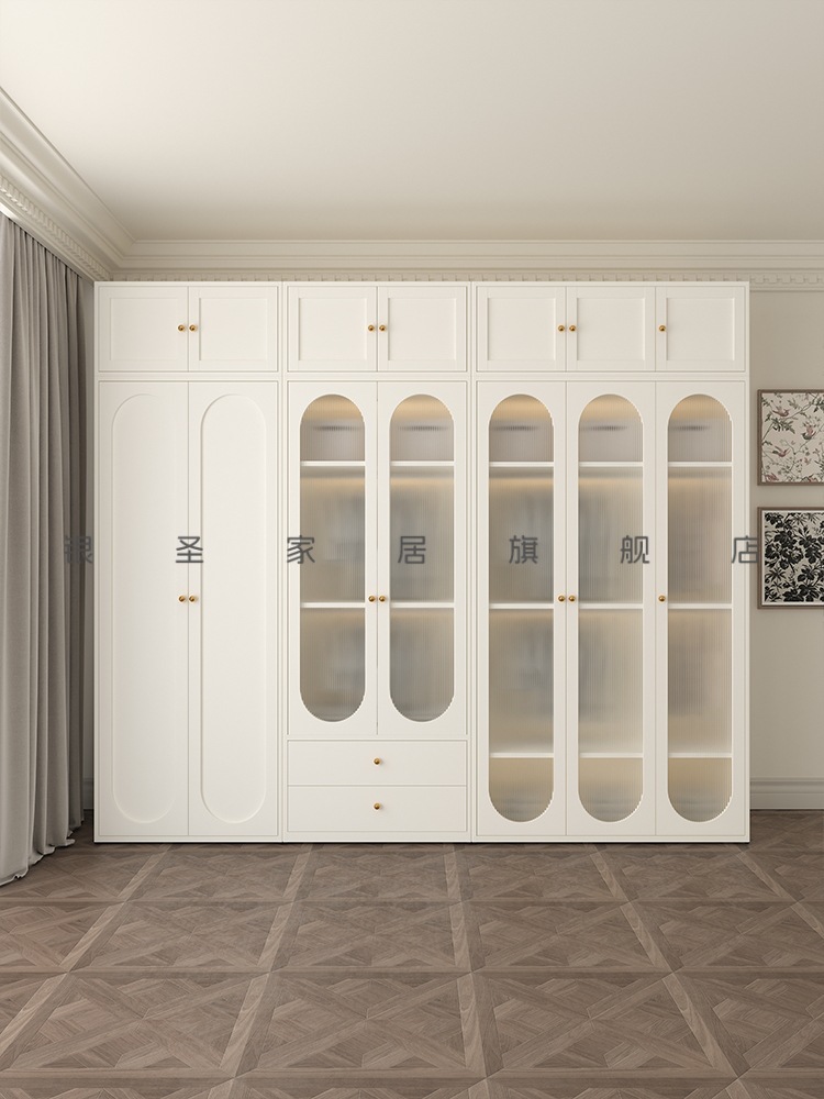 French Cream Style Wardrobe Steel Household Children's Adult Wardrobe Without Household Bedroom Large Capacity Storage Cabinet
