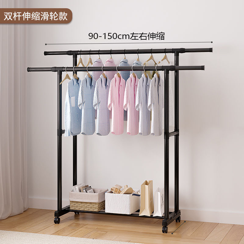 바퀴가 달린 150cm 검정색 이중 극 텔레스코픽 모델, 내하중 25kg