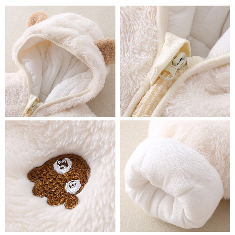 Bebé otoño e invierno mono terciopelo de doble cara caliente ropa acolchada de algodón ropa de bebé para hombres y mujeres ropa de bebé con capucha ropa de salida mameluco