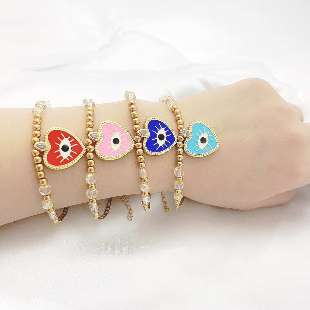 Fashion Devilu0027S Eye Heart Shape Stainless Steel Copper Enamel Bracelets 1 Piece