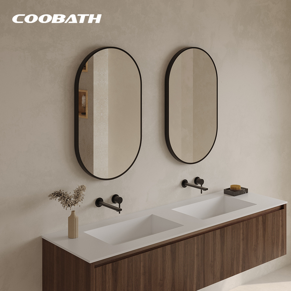 No-Drill Bathroom Mirror Oval Toilet Wall-Mounted Desktop Home Black Gold Makeup Mirror Vanity Mirror