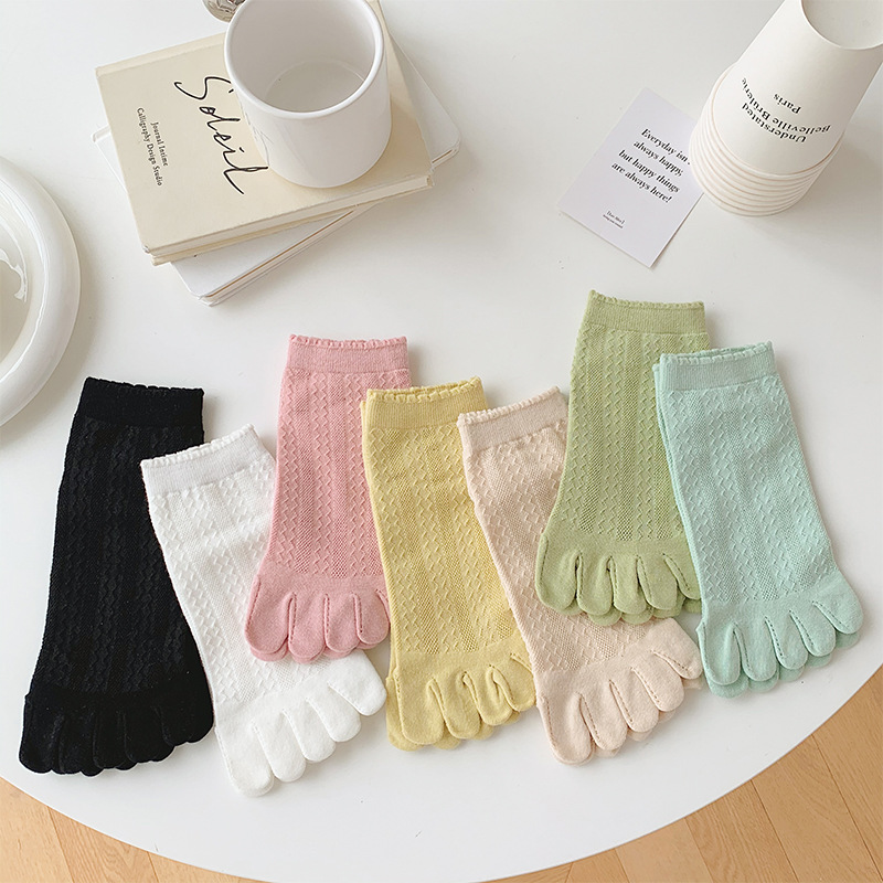 純色鏤空襪子女五指襪ins潮夏天日系透氣網眼五趾花邊腳趾分趾襪