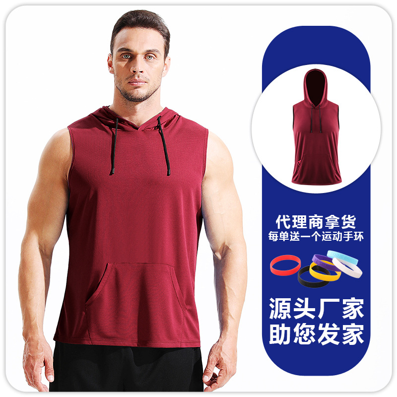 Hombres sueltos de color sólido sin mangas chaleco deportivo encapuchado rápido secado transpirable baloncesto carrera profesional de maratón ropa de ejercicio