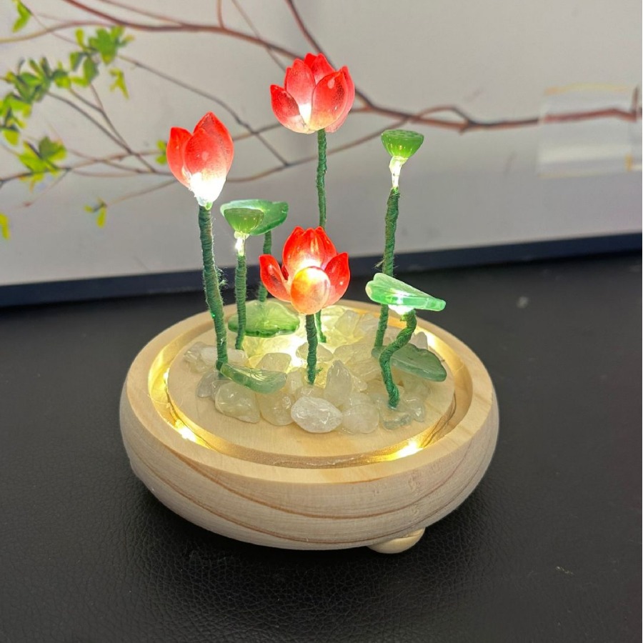 Lámpara de noche de loto acristalada DIY material de loto embalaje decoración adornos amigos regalos de cumpleaños día de San Valentín hechos a mano