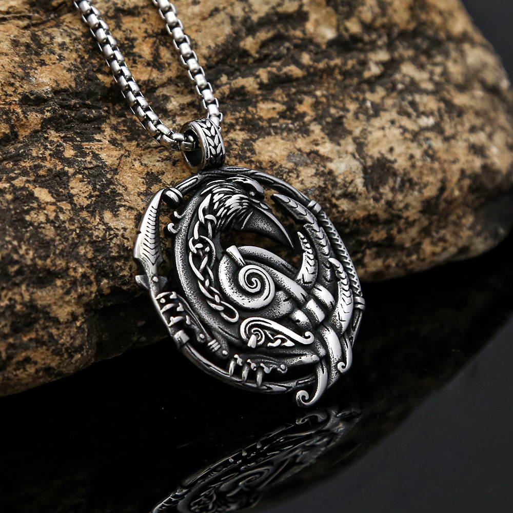 Men's Stainless Accessories Viking Personalized Crow Titanium Steel Necklace Non fading Pendant_voghion.com