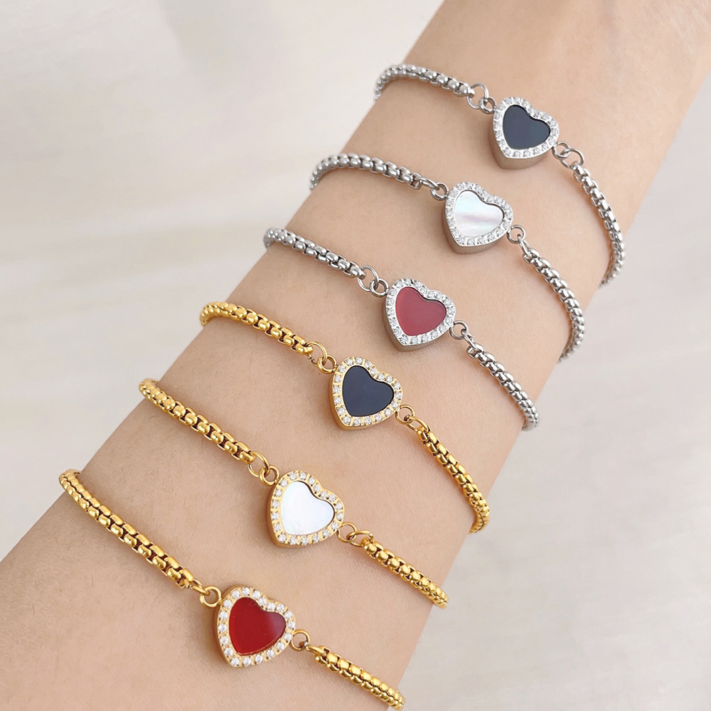 13g Weight 304 Stainless Steel Pendant Material Bracelets Classification 304 Stainless Steel Chain Material 1 Piece Quantity Holiday, Date, Tea Party Occasion 304 Stainless Steel Material Heart Shape Pattern Women's Gender Plating Design Sweet, Simple Style Style Sweet Simple Style Heart Shape 304 Stainless Steel Bracelets In Bulk 无