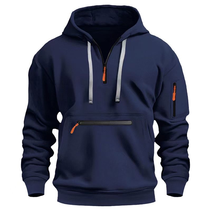 1 Felpa con cappuccio sportiva multitasche con cerniera da uomo, taglia europea, autunno inverno, vestibilità ampia_voghion.com