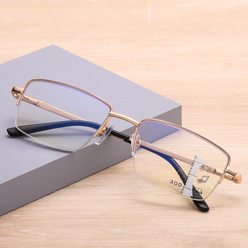 Half-Frame Anti-Blue Light Reading Glasses, Progressive Multi-Focus Reading Glasses for Both Distance and Near, Clear and Comfortable Reading Glasses Half-Frame Anti-Blue Light Reading Glasses, Progressive Multi-Focus Reading Glasses for Both Distance and Near, Clear and Comfortable Reading Glasses