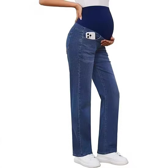 European and American Cross-Border Amazon Maternity Jeans, Straight-Leg, Comfortable Elastic Denim Pants, S-Xxl 007