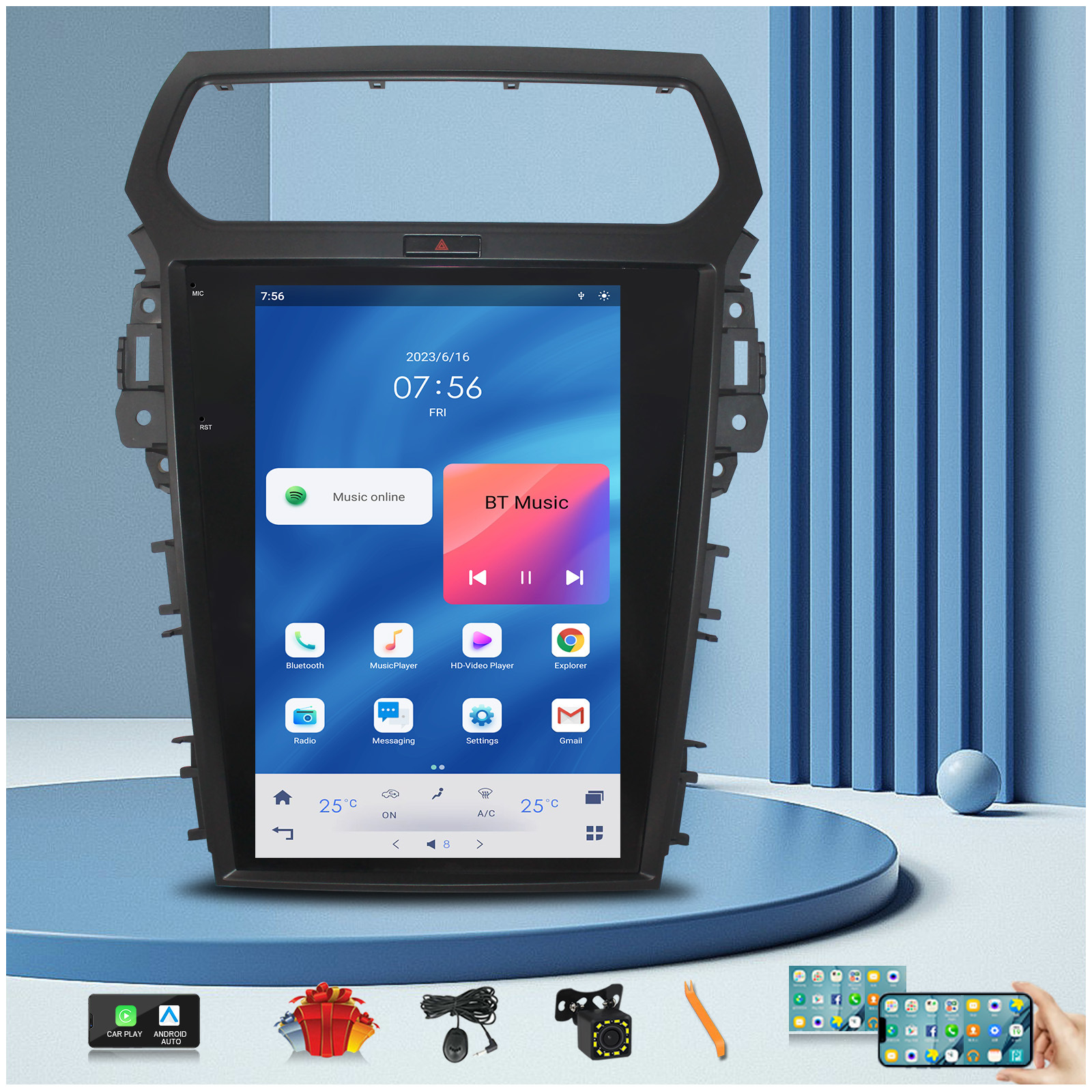 12.1 inch Explorer 2011-2019 Car Android AI Voice Control Vertical Screen Navigation