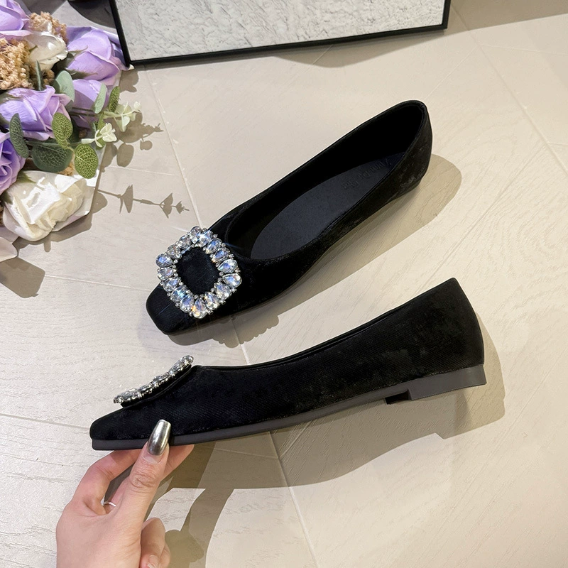 Однослойные туфли со стразами в стиле Chanel, женская обувь без шнуровки с квадратным носком, французский женский темперамент, весна-лето, мягкий низ с глубоким вырезом