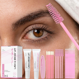 Cross-border Flora Ruby Eyelashes Eyebrows suit Keratin Beauty Eyelashes Barbie Curly Long-lasting Peach