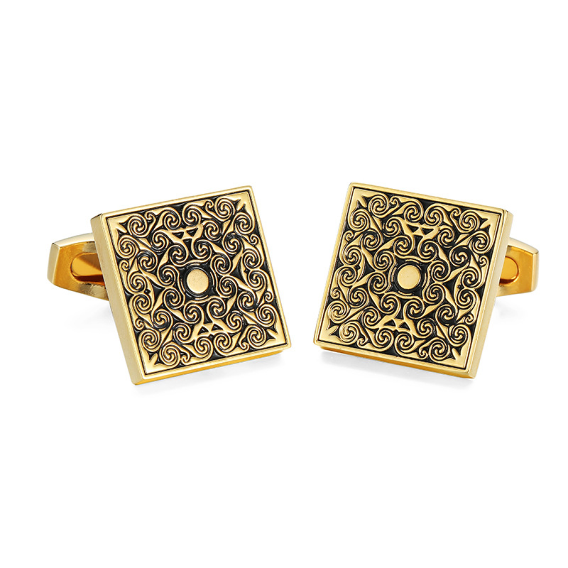 Blaue Florale Manschettenknöpfe Gold Drachenmuster Vintage Gitter_voghion.com