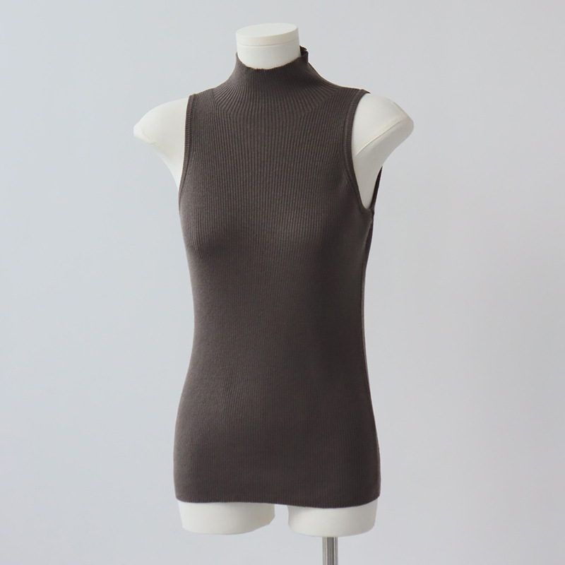 Wool Chest Pad Blbottomed Autumn and Winter Half Turtleneck Knitted Camisole for Women with Slim Sleeveless Bottoming Knitwear