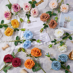 3 Head Rose Single Rose Wedding Reception Hall Background Passage Arranged Artificial Flowers Silk Flowers Photography Prop