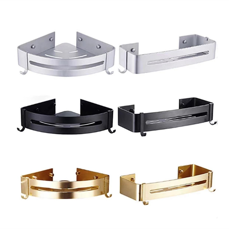 Punch-free Bathroom Triangle Storage Rack Bathroom Kitchen Storage Rack with Hook Space Aluminum Thickened Corner Storage Basket