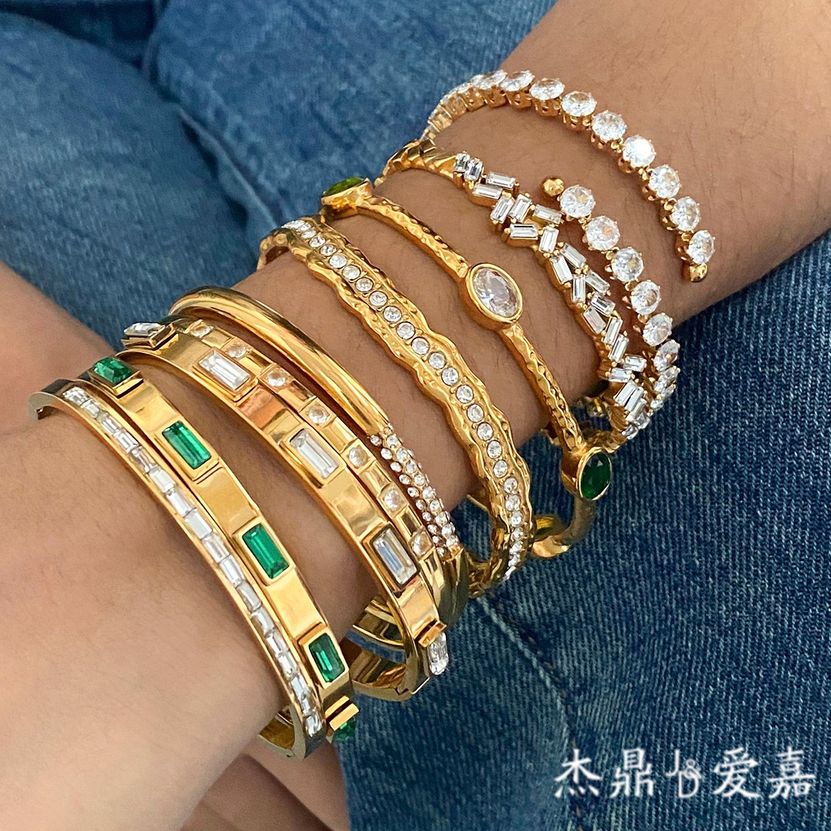 Jieding pulsera de circón de acero inoxidable europea y americana pulsera de apertura de imán de alta calidad pulsera de acero de titanio bracelet transfronterizo