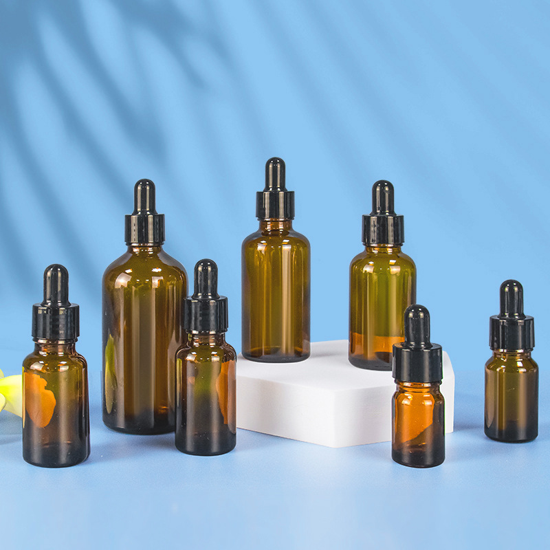 跨境供应金属盖透明茶色玻璃分装瓶Mini精华瓶滴管精油瓶滴管式
