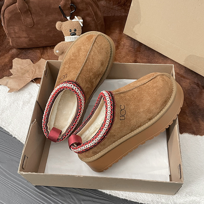 Ethnic Style Thick-Soled Snow Boots for Women's Outer Wear 2025 New Velvet Warm One-Leg Toe-Cap Half-Slip Cotton Shoes