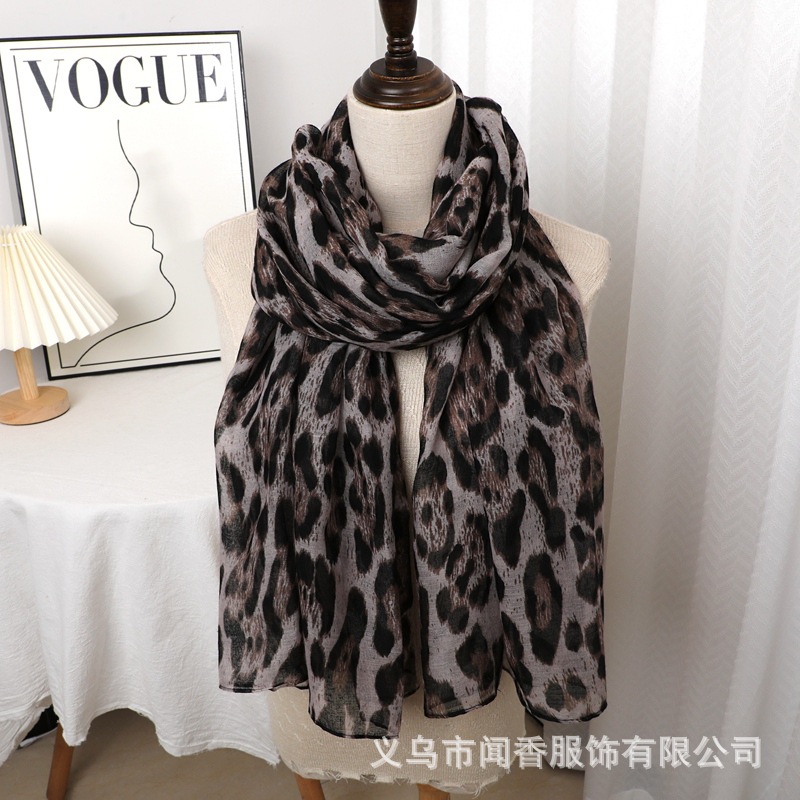New Bali Yarn Leopard Print Scarf Stylish Fashion Scarf Soft Thin Dust-proof Decorative Headscarf Warm Sunscreen