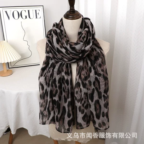 New Bali Yarn Leopard Print Scarf Stylish Fashion Scarf Soft Thin Dust-proof Decorative Headscarf Warm Sunscreen