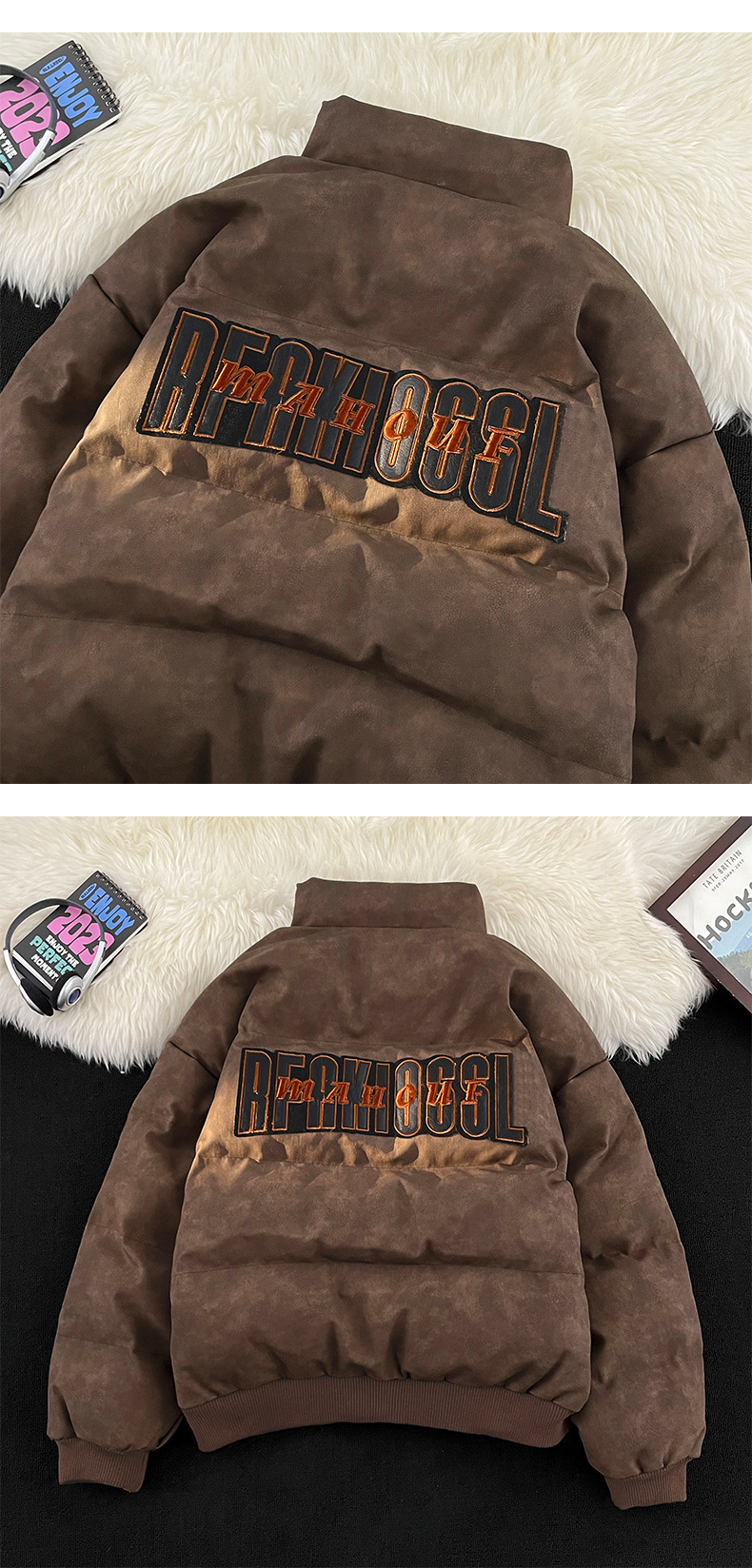 Vintage Embroidered PU Leather Down Jacket Cotton Jacket For Men And Women Winter Thickened Oversize Loose Leather Jacket Ins Tide_viptrois.com