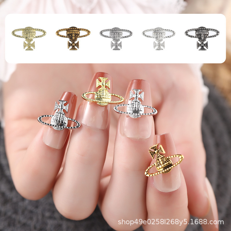 New Nail Art Accessories Cross Planet Retro Nail Art Alloy Satellite Nail Wear Nail Accessories Cross Saturn